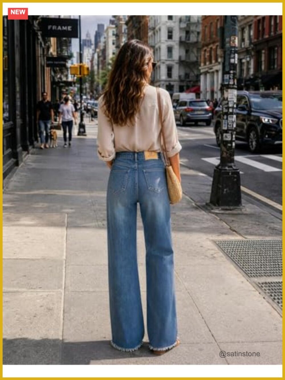 High Waisted Straight Leg Jeans Stretchy Raw Hem Denim Tummy Control - Picture 4 of 5